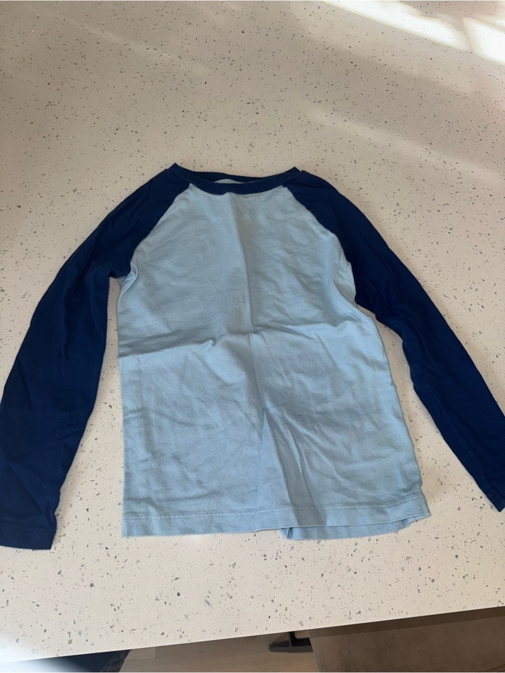 Kids Long Sleeve Raglan Tee - Light Blue with Navy Sleeves